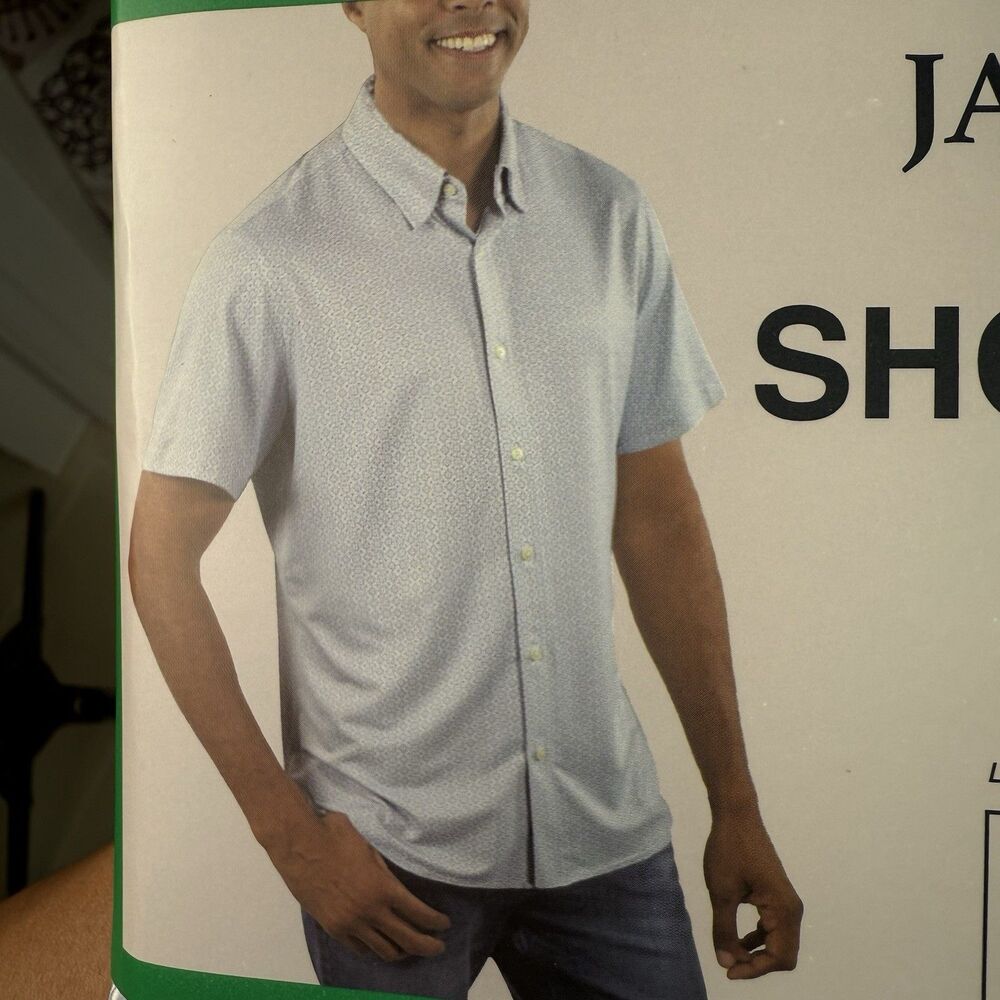 Jachs New York Men's Short Sleeved Shirt, White Printed Collared Button Up XL - Picture 5 of 6